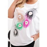 Kesi Włoski Women's Cotton Plus Size Blouse with Feather Motif white + pink | Shoptok.si