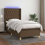  Box spring postelja z vzmetnico LED temno rjava 100x200cm blago, (20723648) Cene
