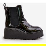 Boto PS1 Black Wloedia women's patent leather ankle boots with platform and wedge heel | Shoptok.si