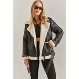 Bianco Lucci Women's Belted Laminated Suede Coat with Shearling Sleeves and Sheaths | Shoptok.si