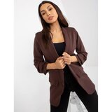 Fashion Hunters Dark brown women's blazer without fastening OCH BELLA