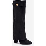 Boto Eco Suede Boots Heel Block Zip Insulated Folded Shaft Beige Evyra | Shoptok.si