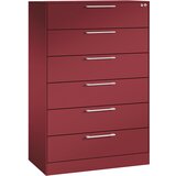 C+P Kartotečni predalnik ASISTO, višina 1292 mm, s 6 predali, DIN A5 prečno, rubinasto rdeče/rubinasto rdeče barve | Shoptok.si