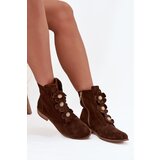 Zazoo Suede Women's Ankle Boots with Decorative Flowers 3085 Brown | shoptok.hr