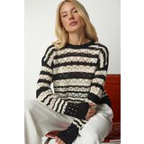 Happiness İstanbul Women's Black Cream Openwork Contrast Knitwear Sweater Cene
