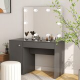 vidaXL Toaletna mizica z LED lučkami 110x55x145 cm MDF siva Cene