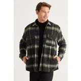 AC&Co / Altınyıldız Classics Men's Khaki-black Oversize Wide Cut Buttoned Collar Plaid Lumberjack Winter Shirt Jacket