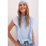 Trend Alaçatı Stili Women's Blue Collar And Sleeves Frilly Woven Blouse | Shoptok.si
