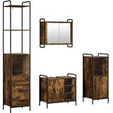  Set ormarića za kupaonicu 4 kom. Dimljeni hrast - Dimljeni hrast Kupaonski ormarić (1 vrata i 1 polica) + viseći ormarić + kupao | shoptok.hr
