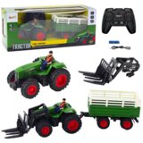 Lean_Toys Kmetijski traktor s prikolico in vilicami na daljinsko upravljanje RC 2.4G | Shoptok.si