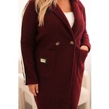 Kesi Włoski Plus Size women's coat made of faux shearling with pockets burgundy | Shoptok.si