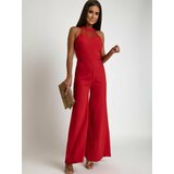 Fasardi Red jumpsuit with a stand-up collar for wide legs Cene