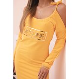 Kesi Women's cotton dress with off-the-shoulder design and OFFLINE print mustard | shoptok.hr