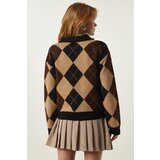  Women's Black Biscuit Polo Neck Diamond Patterned Knitwear Sweater | Shoptok.si