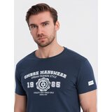 Ombre Men's cotton t-shirt with college style print - navy blue | Eponuda.ba
