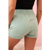 Kesi Women's cotton shorts with elastic and tie at the waist dark mint | ePonuda.com