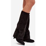 Boto Slip-On Cowboy Boots Women's Heeled With Fringes Black Zalia | ePonuda.com