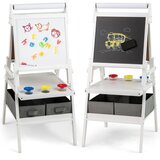 Costway Velika otroška večnamenska tabla s papirjem za risanje in shranjevanje (54x46x101,5 cm) za starost 3-6 let, MDF in tkanina, bela, (5000489915) Cene