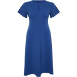 Trendyol Curve Indigo Double Breasted Drop Detailed Midi Knitted Dress Cene