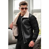Dewberry 16456 Faux Fur Inside Slim Fit Mens Winter Coat-BLACK-BEIGE | Shoptok.si