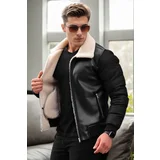 Dewberry 16456 Faux Fur Inside Slim Fit Mens Winter Coat-BLACK-BEIGE