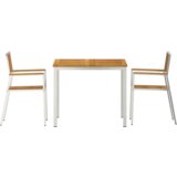 vidaXL 3-delni set za zunanjo jedilnico iz trdnega akacijevega lesa, zunanja jedilna miza 90x90x74.5 cm iz trdnega akacijevega lesa, skladiščni vrtni stoli 2 kosa iz trdnega akacijevega lesa in metala | Shoptok.si