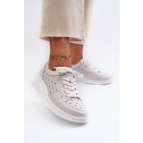 S. BARSKI Women's Openwork Wedge Sneakers Natural Leather Light Grey S.Barski LR482 | Shoptok.si