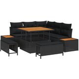 vidaXL 8-dijelni vrtni set za sofu s jastučićima Crni Poli Ratan Akacija, 3-dijelni vrtni blagovaonski set s jastučićima Crni Poli Ratan Akacija | shoptok.hr