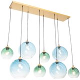 QAZQA Smart Hanglamp messing met blauw en groen glas 8-lichts incl. 8 Wifi G95 - Sandra Cene