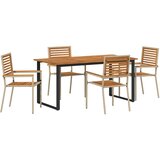 vidaXL Vrtni set za objed 5 kom. Bež Čvrsto drvo akacije - Bež 4 sjedala Dužina stola 160 cm | shoptok.hr