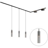 QAZQA Modern railsysteem zwart met 3 hanglampen en 2 plafondlampen 1-fase - Iconic Lloyd Pulley Cene
