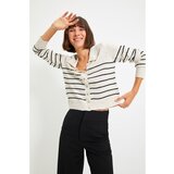 Trendyol Beige Polo Neck Striped Knitwear Cardigan | shoptok.hr