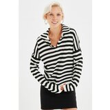 Trendyol Ecru Polo Collar Striped Knitwear Sweater Cene