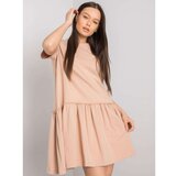 Fashion Hunters Beige cotton dress with a frill Cene