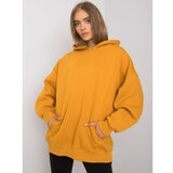 Fashion Hunters Mustard cotton sweatshirt for women with pockets Cene
