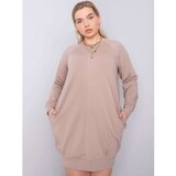 Fashion Hunters Dark beige plus size dress with long sleeves | Shoptok.si