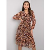 Fashion Hunters Light brown patterned dress with a frill Cene