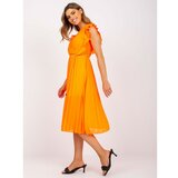 Fashion Hunters Fluo orange airy midi dress with pleating Cene