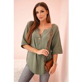 Kesi Włoski Women's muslin shirt with a button khaki | shoptok.hr