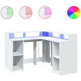 vidaXL Pisalna miza z LED lučkami bela 130x130x91 cm inženirski les, (21373810) Cene