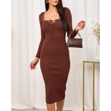 Resti Light brown women's striped dress Cene