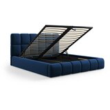 Micadoni Tamno plavi baršunasti tapecirani bračni krevet s prostorom za odlaganje s podnicom 160x200 cm Bellis – | shoptok.hr