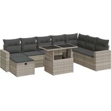 vidaXL Vrtna sedežna garnitura 9-delna z blazinami sv. siv poli ratan | Shoptok.si