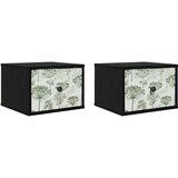  Wall-mounted noćni ormarić GOTHA 2 kom. Crni hrast - Crni hrast Zeleni uzorak drveta 2 | shoptok.hr