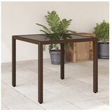 vidaXL Vrtna miza s stekleno ploščo rjava 90x90x75 cm poli ratan | Shoptok.si