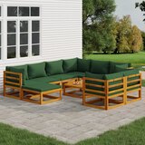 The Living Store Vrtna sedežna garnitura 10-delna z zelenimi blazinami trden les - Vrtna Sedežna Garnitura, (21478808) | Shoptok.si