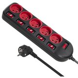 Maclean MCE204 power extension 1.5 m 5 AC outlet(s) Indoor Black, Red | shoptok.hr