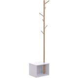 HOMCOM obešalnik s kocko za čevlje za predsobo in spalnico 6 kljukic, les bambus MDF, bel, 40x30x180cm, (20745261) | Shoptok.si