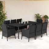 vidaXL 9-dijelni vrtni blagovaonski set s jastucima crni od poliratana | shoptok.hr