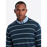 Ombre Casual men's sweater with horizontal stripes - navy blue | Eponuda.ba